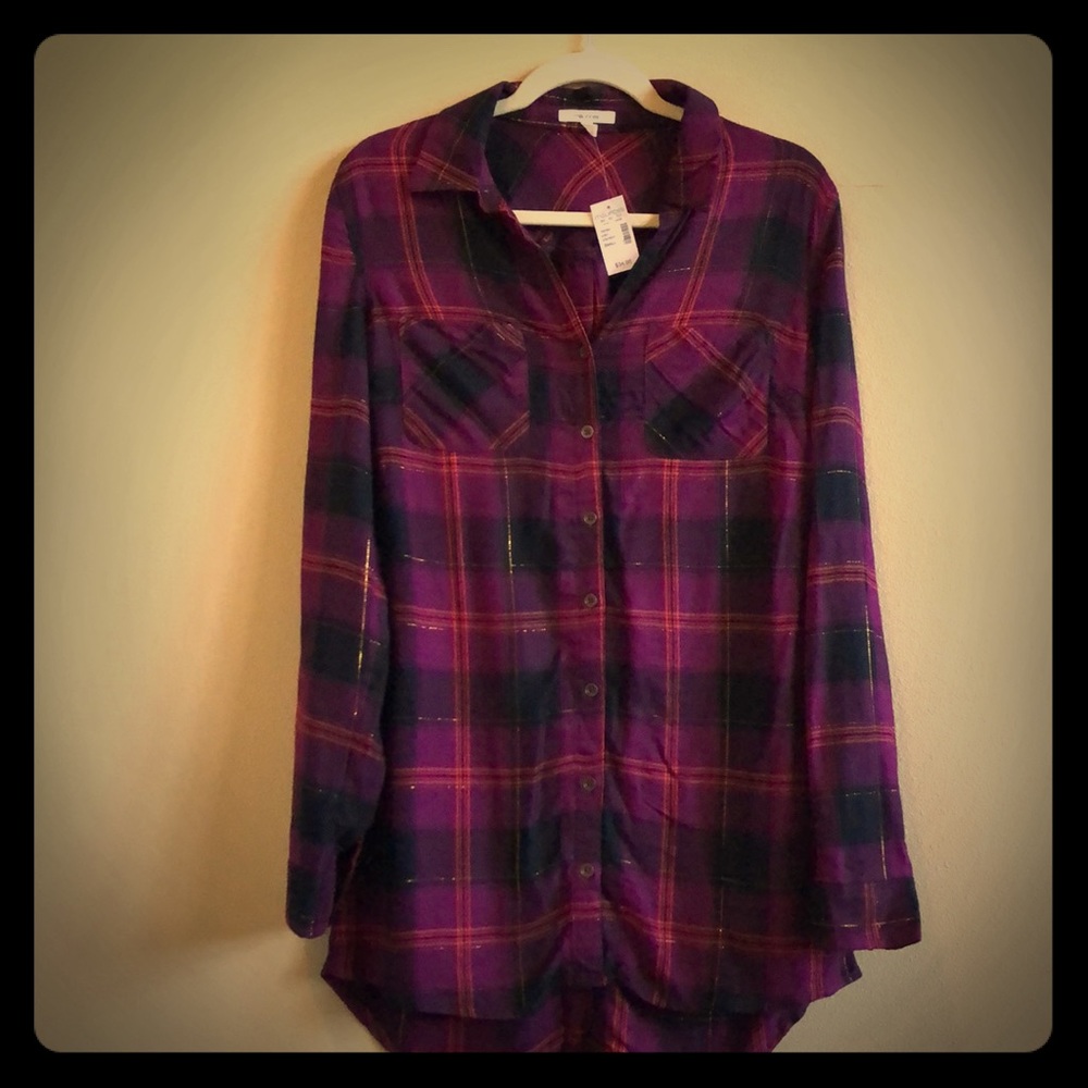 NWT Maurices Plaid Button Back Tunic Size Small